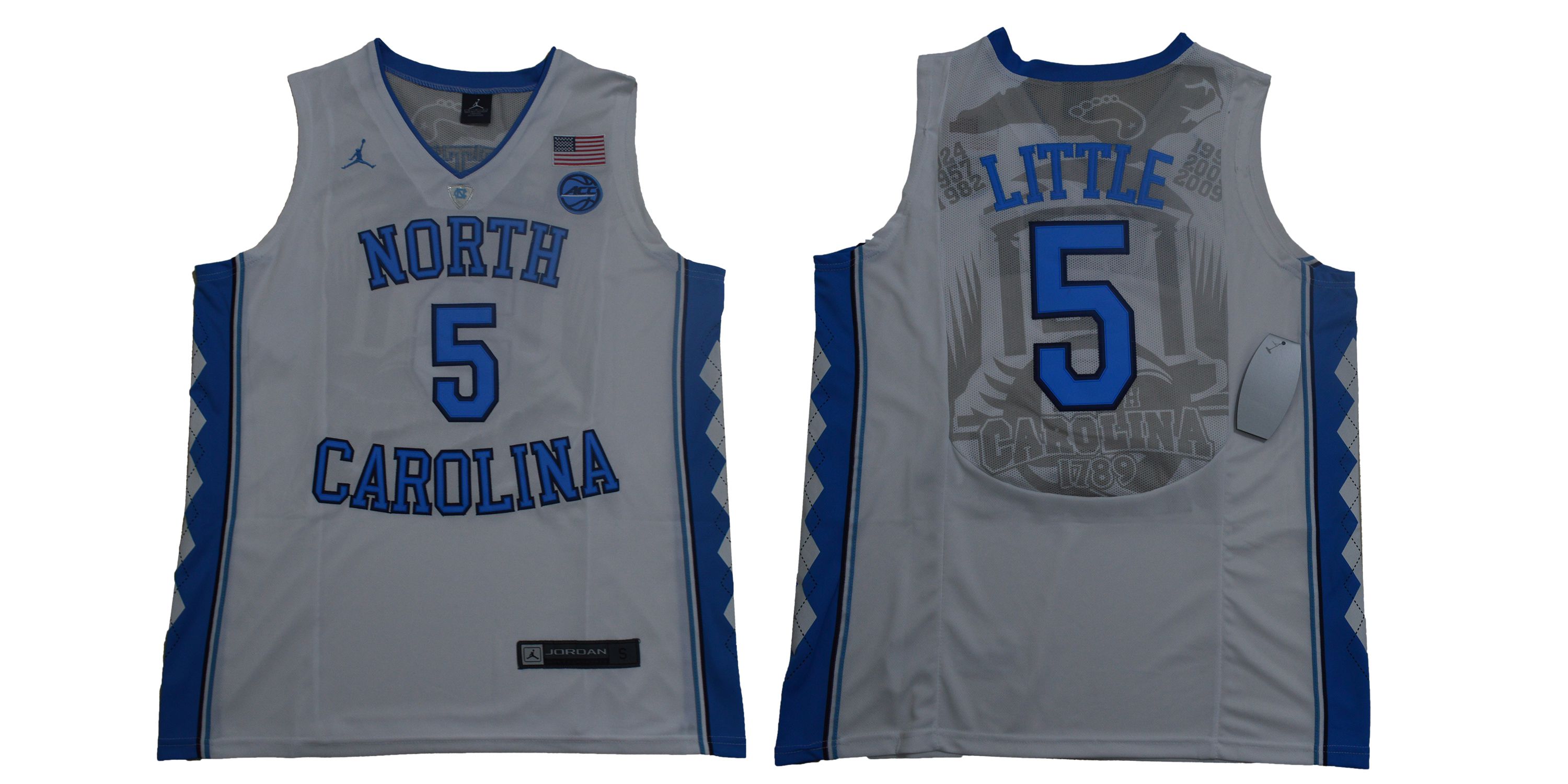 Men North Carolina Tar Heels #5 Little White NBA NCAA Jerseys